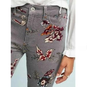 Anthropologie Pilcro Letterpress Grey floral corduroy pants high Rise Skinny 28